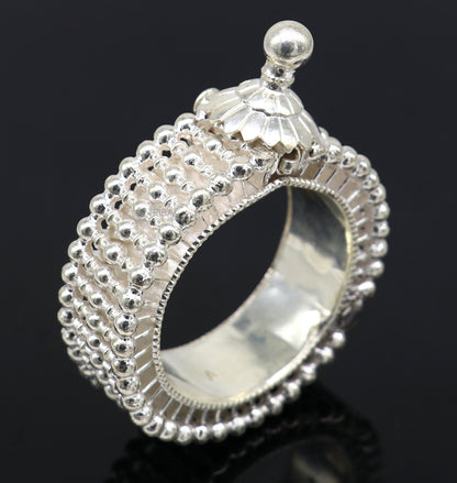 Tribal Ornaments Indian traditional 925 sterling silver cuff kada bracelet with intricate cultural design for brides and special occasions.