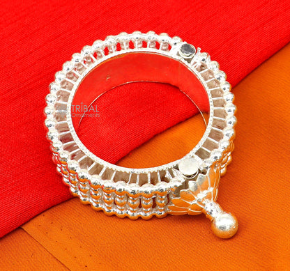 Tribal Ornaments Indian traditional 925 sterling silver cuff kada bracelet with intricate vintage design for brides and special occasions.