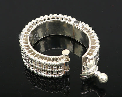 Tribal Ornaments Indian traditional 925 sterling silver cuff kada bracelet with intricate cultural design, perfect for brides.
