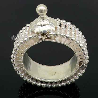 Indian traditional 925 sterling silver cuff kada bracelet with intricate cultural design, handmade brides bangle from Tribal Ornaments.