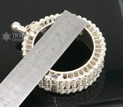 Tribal Ornaments sterling silver cuff bracelet with traditional Indian cultural design, handcrafted brides bangle with vintage style.