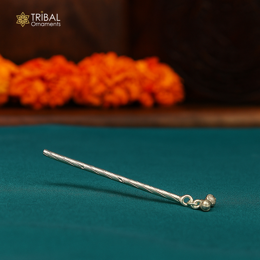 Krishna flute 8.5 cm Vintage design Solid silver handmade flute, silver bansuri, laddu gopala flute, little krishna flute puja art su505 - TRIBAL ORNAMENTS