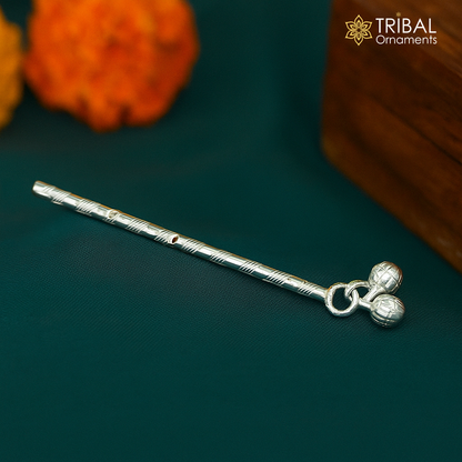 Krishna flute Solid sterling silver handmade idol krishna flute, silver bansuri, laddu gopala flute, little krishna flute puja art su503 - TRIBAL ORNAMENTS
