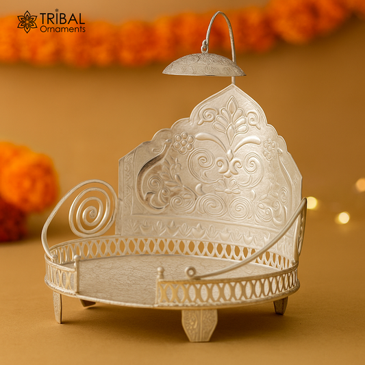 Large Size 925 Sterling Silver Solid Sinhasan, Singhasan Idol God Throne, God Statue's Chair, Temple Puja Article Best Collectible su572 - TRIBAL ORNAMENTS