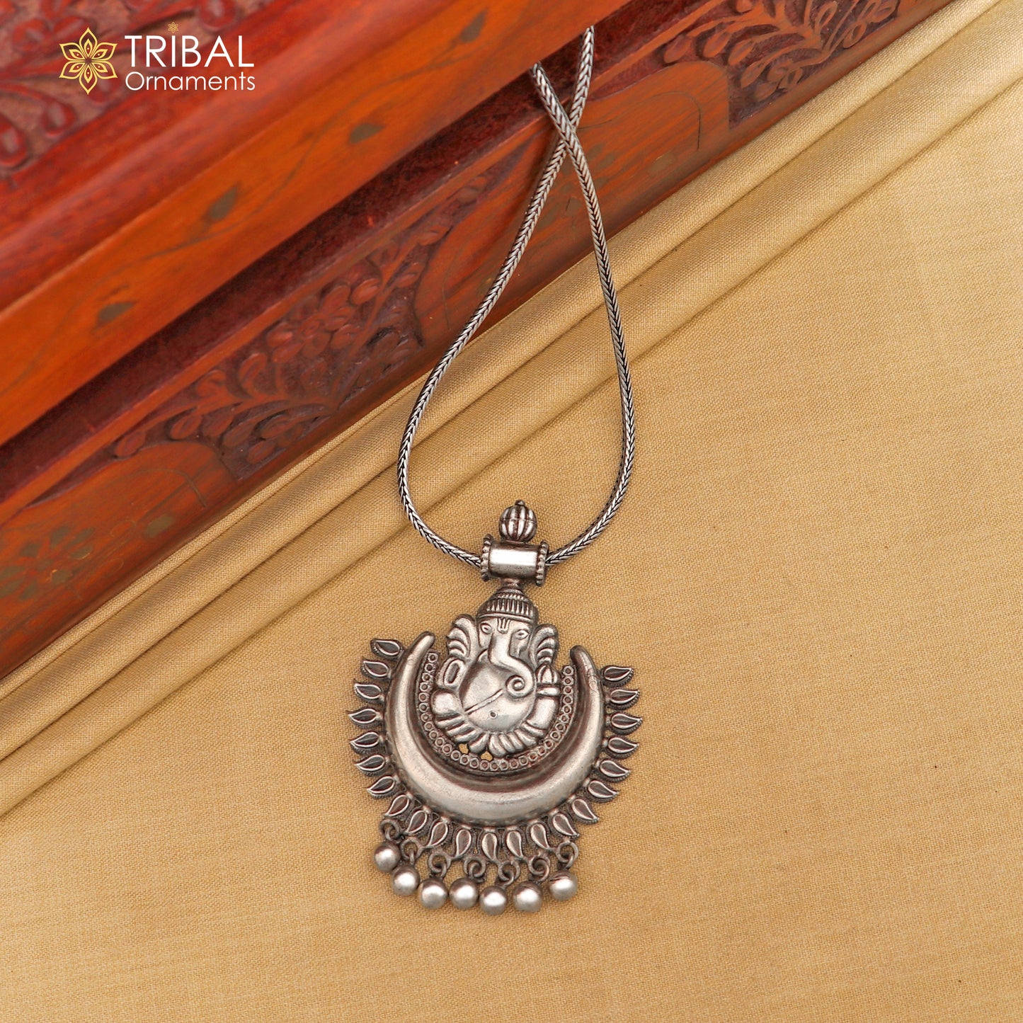 lord ganesha design 925 sterling silver pendant with pretty hanging bells tribal jewelry pendant necklace nsp132 - TRIBAL ORNAMENTS