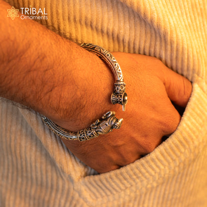 Sterling silver Lord Shiva Lingam with Nandi Maharaj design handmade bangle bracelet by TRIBAL ORNAMENTS.