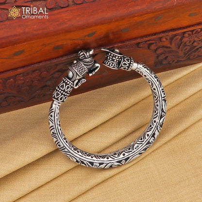 Sterling silver Lord Shiva lingam and Nandi Maharaj design bangle bracelet, handmade tribal ornament jewelry, traditional Indian style