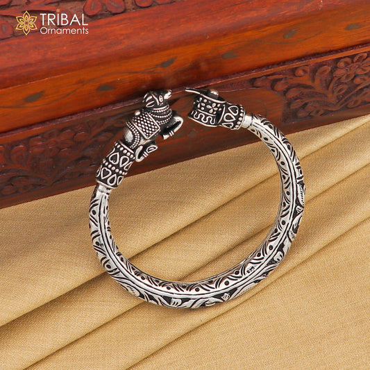 Lord Shiva lingam With Nandi maharaj design 925 sterling silver handmade bangle bracelet kada nsk821 - TRIBAL ORNAMENTS