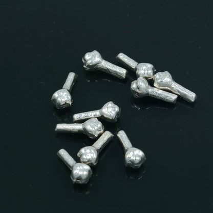 Set of 10 handmade 925 sterling silver cloves (laung) for puja, decorative idols, and spiritual offerings by TRIBAL ORNAMENTS.