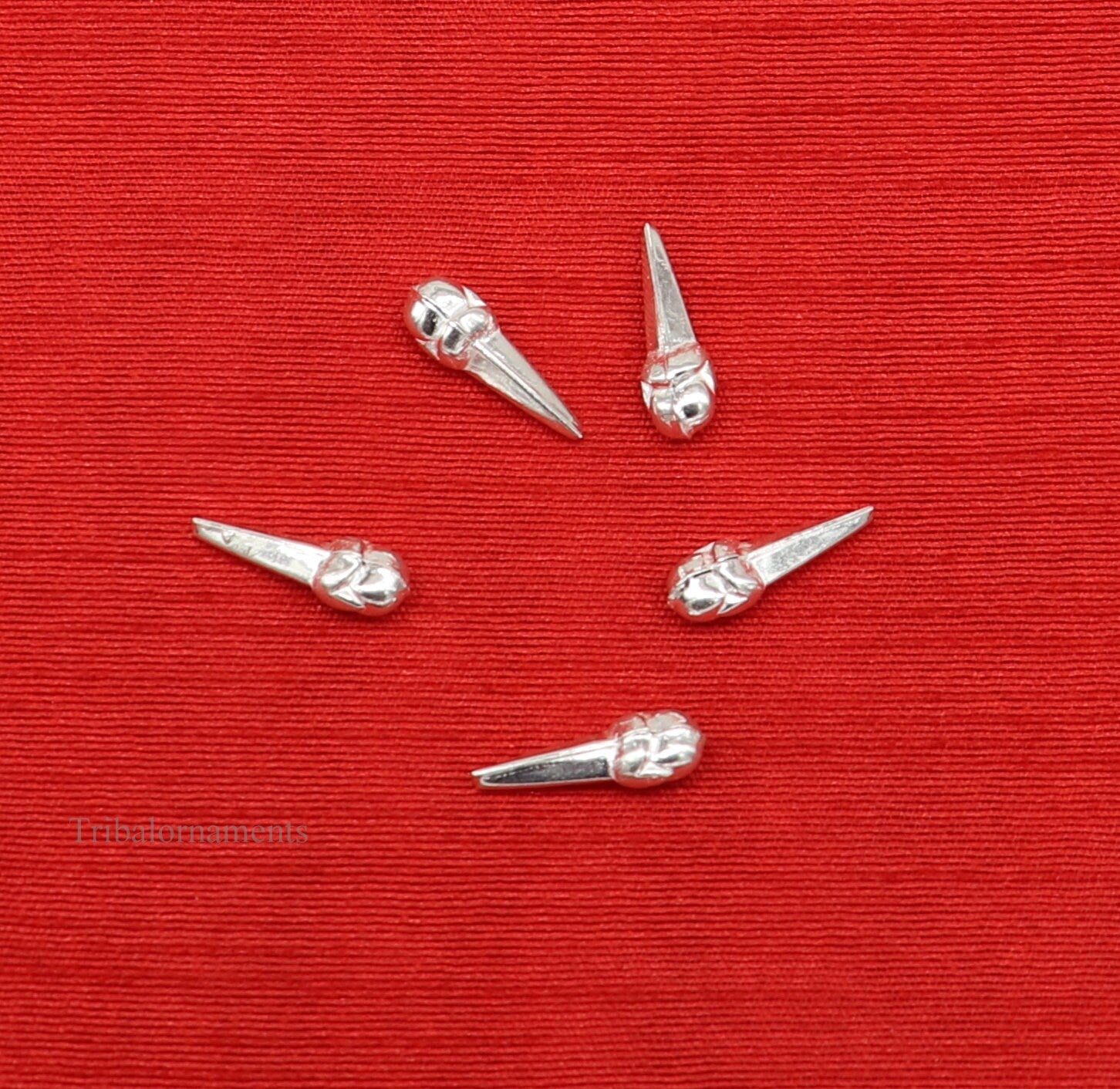 Set of 5 sterling silver dry fruit and cloves for puja, handmade tribal ornaments, ideal for religious rituals.