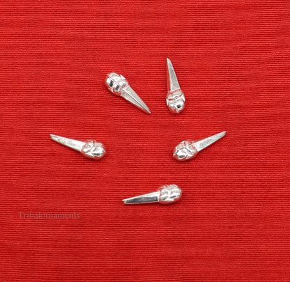 Set of 5 sterling silver dry fruit and cloves for puja, handmade tribal ornaments, ideal for religious rituals.