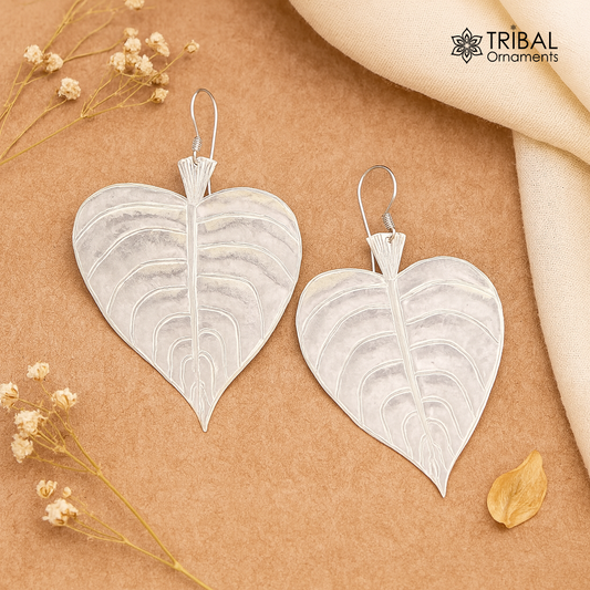 Modern fancy light weight 925 sterling silver heart shape peepal tree leaves style hoops earring customized brides earring jewelry ear489 - TRIBAL ORNAMENTS