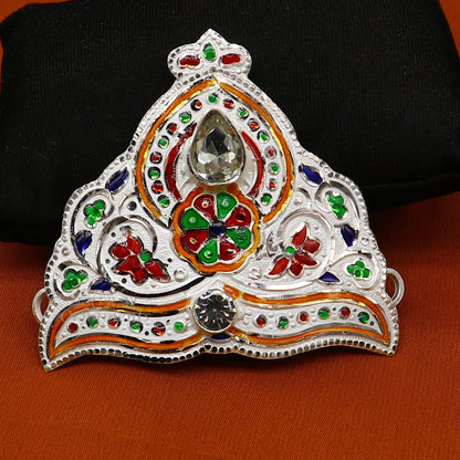Mukut for All idols 925 sterling silver vintage enamel work design handmade mukut (crown), amazing silver god crown mukut  art su1002 - TRIBAL ORNAMENTS