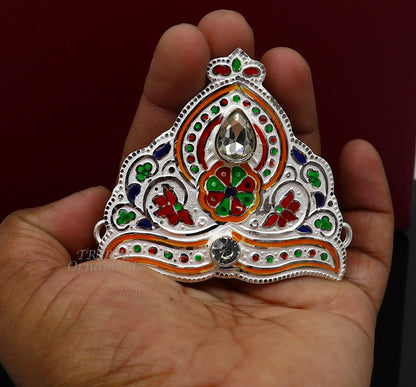 Mukut for All idols 925 sterling silver vintage enamel work design handmade mukut (crown), amazing silver god crown mukut  art su1002 - TRIBAL ORNAMENTS