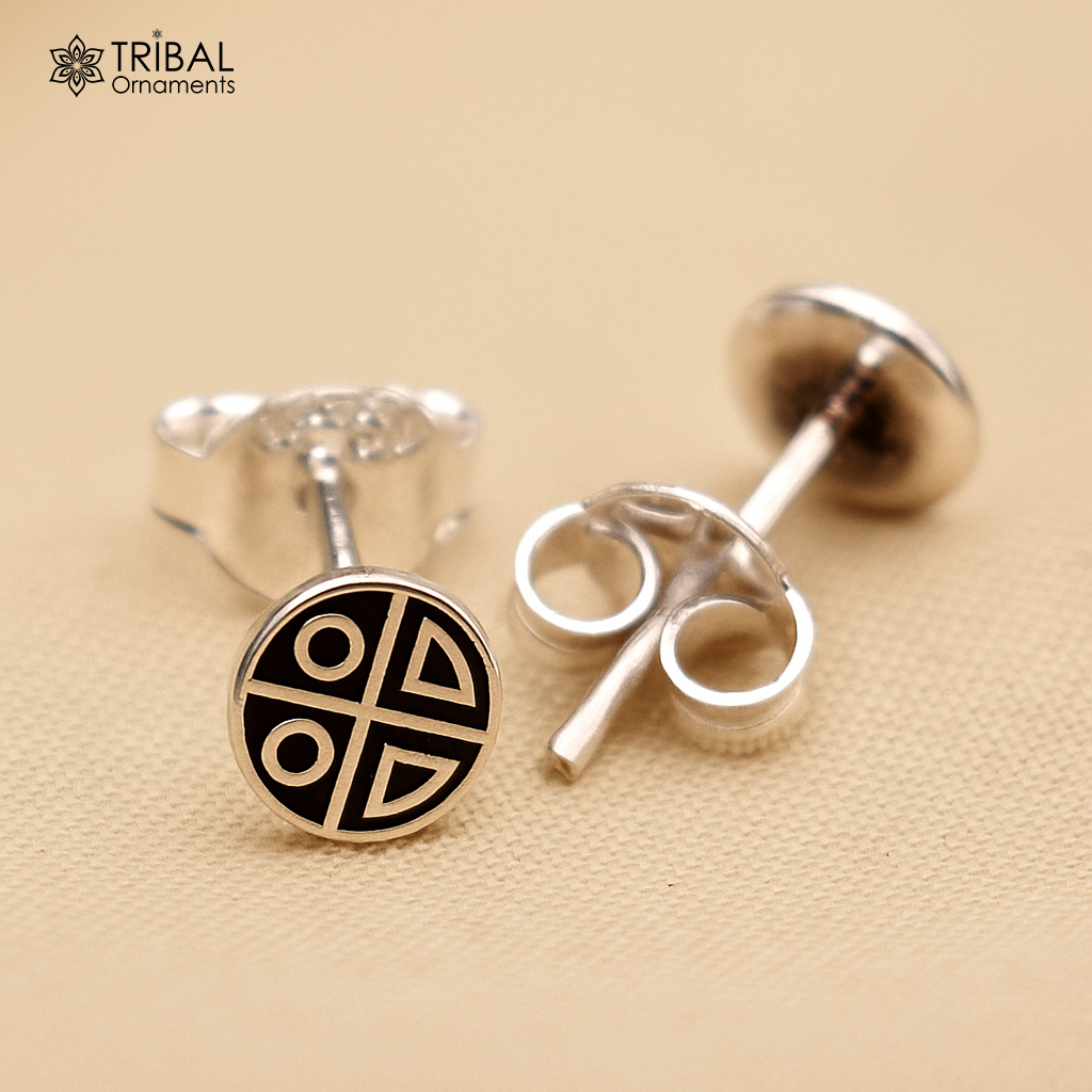 Mythra round shape 925 pure silver unisex stud earring jewelry s1401 - TRIBAL ORNAMENTS