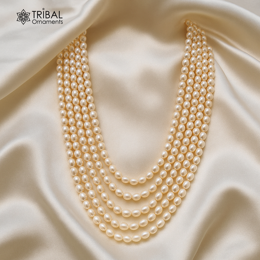 Natural pearl 5 line layer string beaded necklace set gorgeous women's jewelry pnec09 - TRIBAL ORNAMENTS