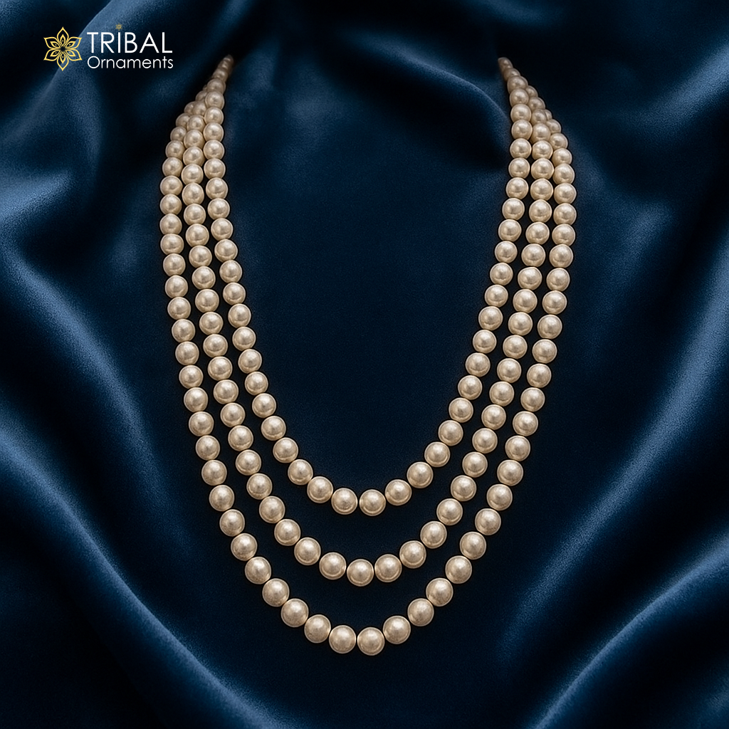 Natural real pearl 3 line layer string beaded necklace set gorgeous women's jewelry pnec010 - TRIBAL ORNAMENTS