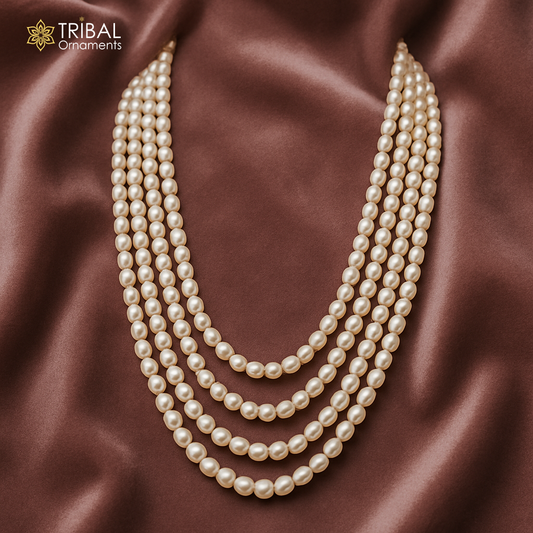 Natural real pearl 4 line layer string beaded necklace set gorgeous women's jewelry pnec011 - TRIBAL ORNAMENTS