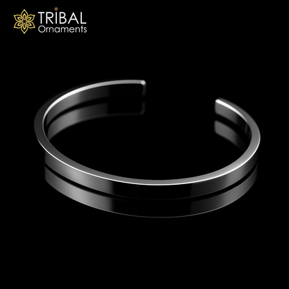 Obliq style plain shiny 925 silver bangle cuff for men, tribal ornaments jewelry, minimalist silver kada bracelet.
