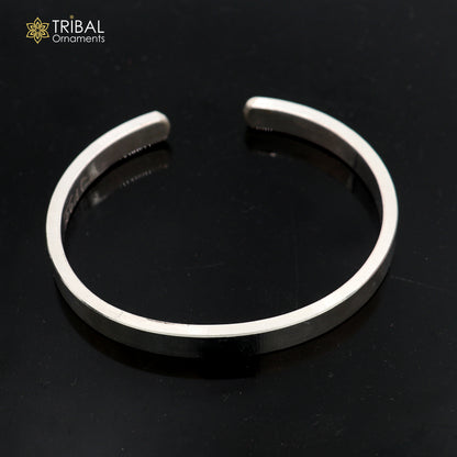 Shiny 925 silver men's cuff bracelet in Obliq style with a plain design, part of Tribal Ornaments jewelry collection.