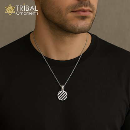 Unisex Orbit Code silver pendant crafted from 925 Sterling silver by TRIBAL ORNAMENTS, featuring a sleek, modern design.