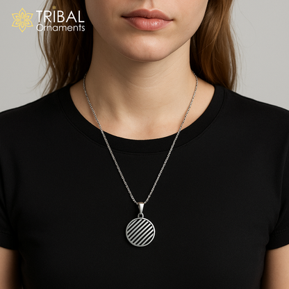 Silver Orbit Code pendant by TRIBAL ORNAMENTS, unisex 925 sterling silver necklace featuring a sleek, modern design.