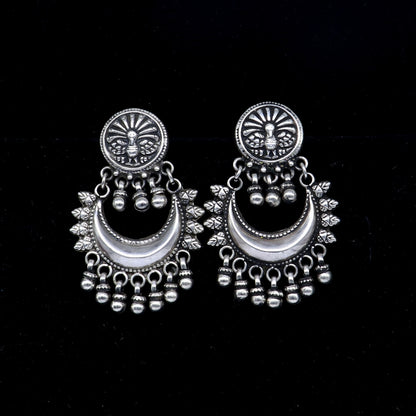 Oxidized 925 sterling silver tribal Earrings,half moon earrings, stud earring hanging bells, drop dangle jewelry wedding party jewelry s380 - TRIBAL ORNAMENTS
