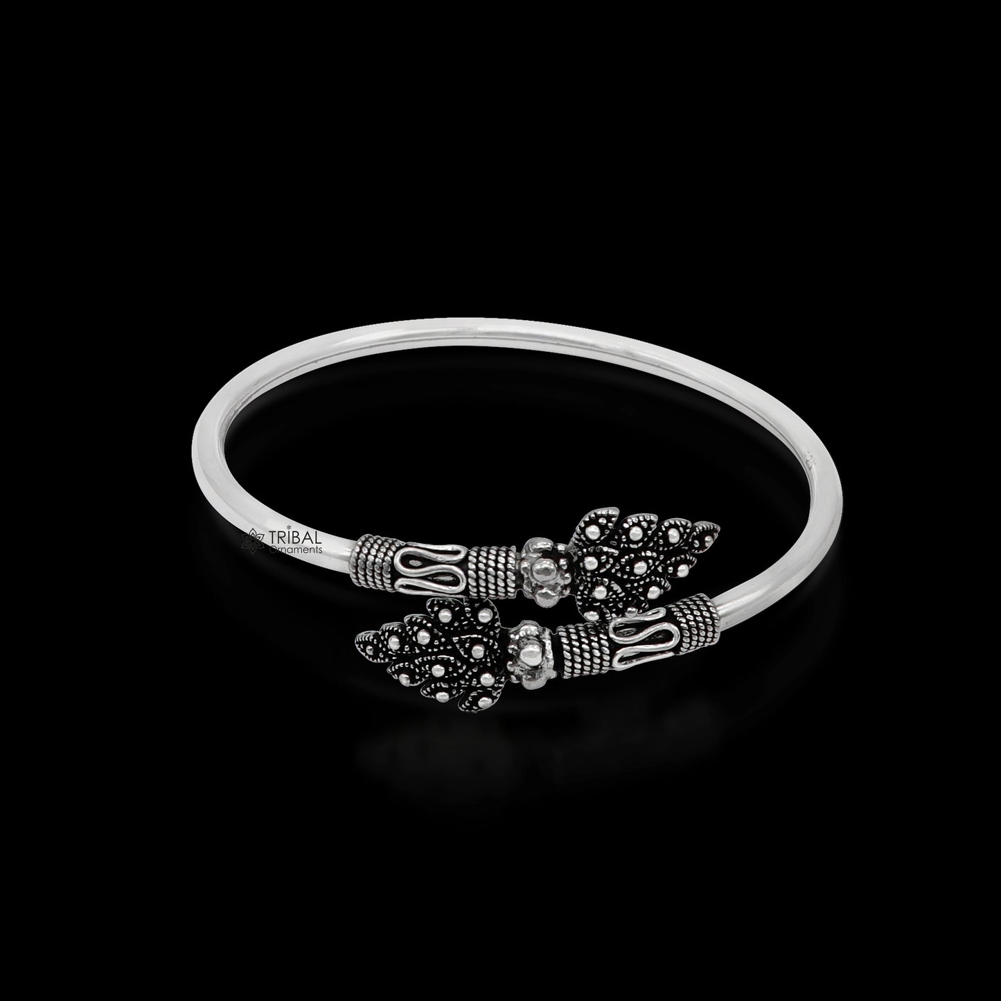 Peacock feather design 925 sterling silver cuff bracelet kada for girl's women's silver jewelry cuff238 - TRIBAL ORNAMENTS