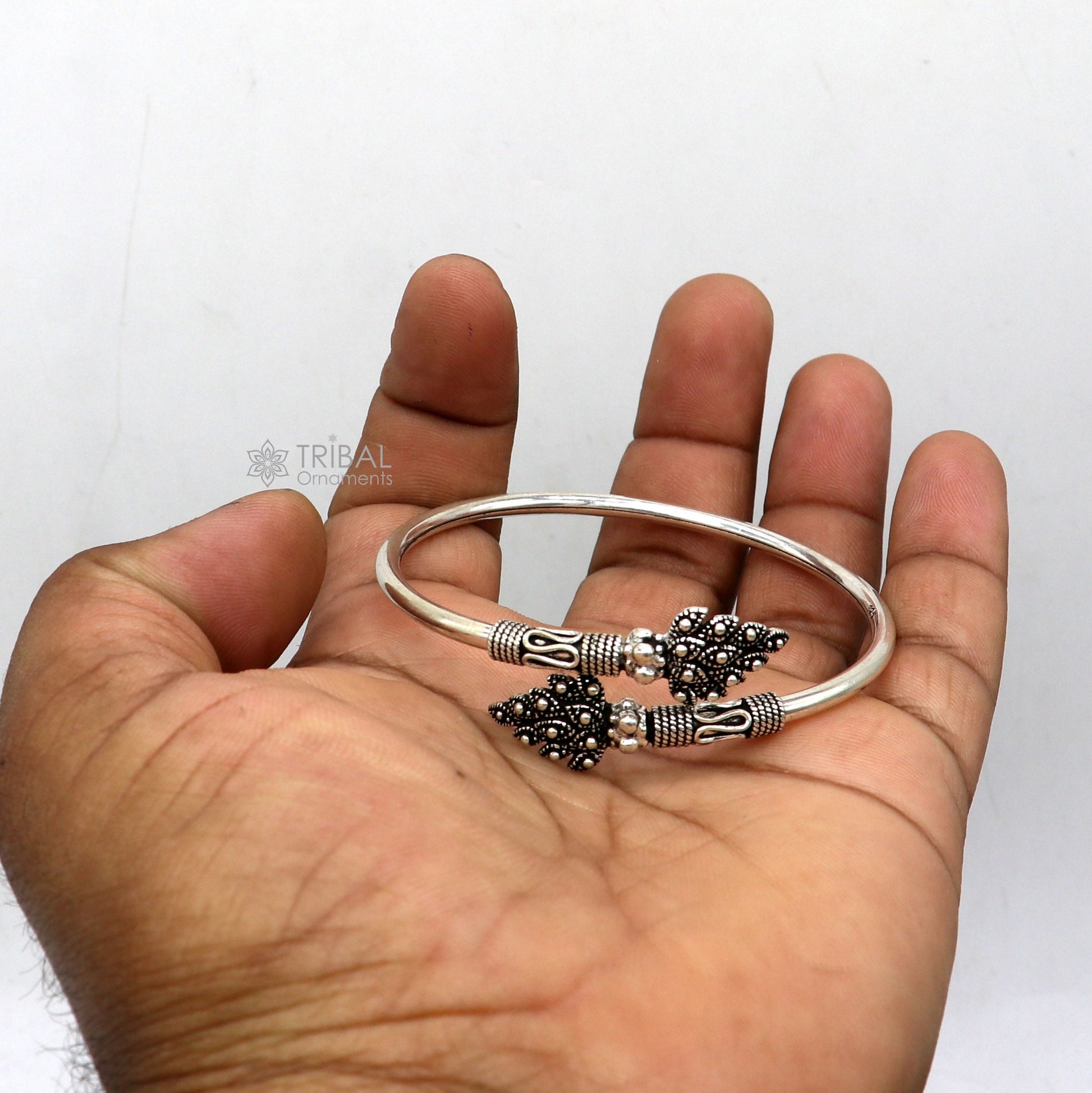 Peacock feather design 925 sterling silver cuff bracelet kada for girl's women's silver jewelry cuff238 - TRIBAL ORNAMENTS