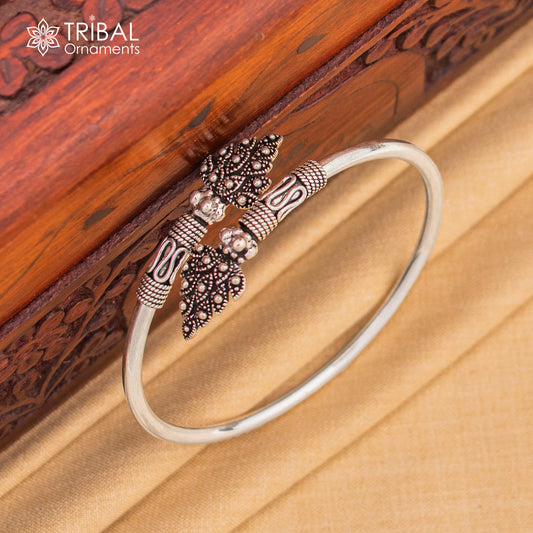 Peacock feather design 925 sterling silver cuff bracelet kada for girl's women's silver jewelry cuff238 - TRIBAL ORNAMENTS