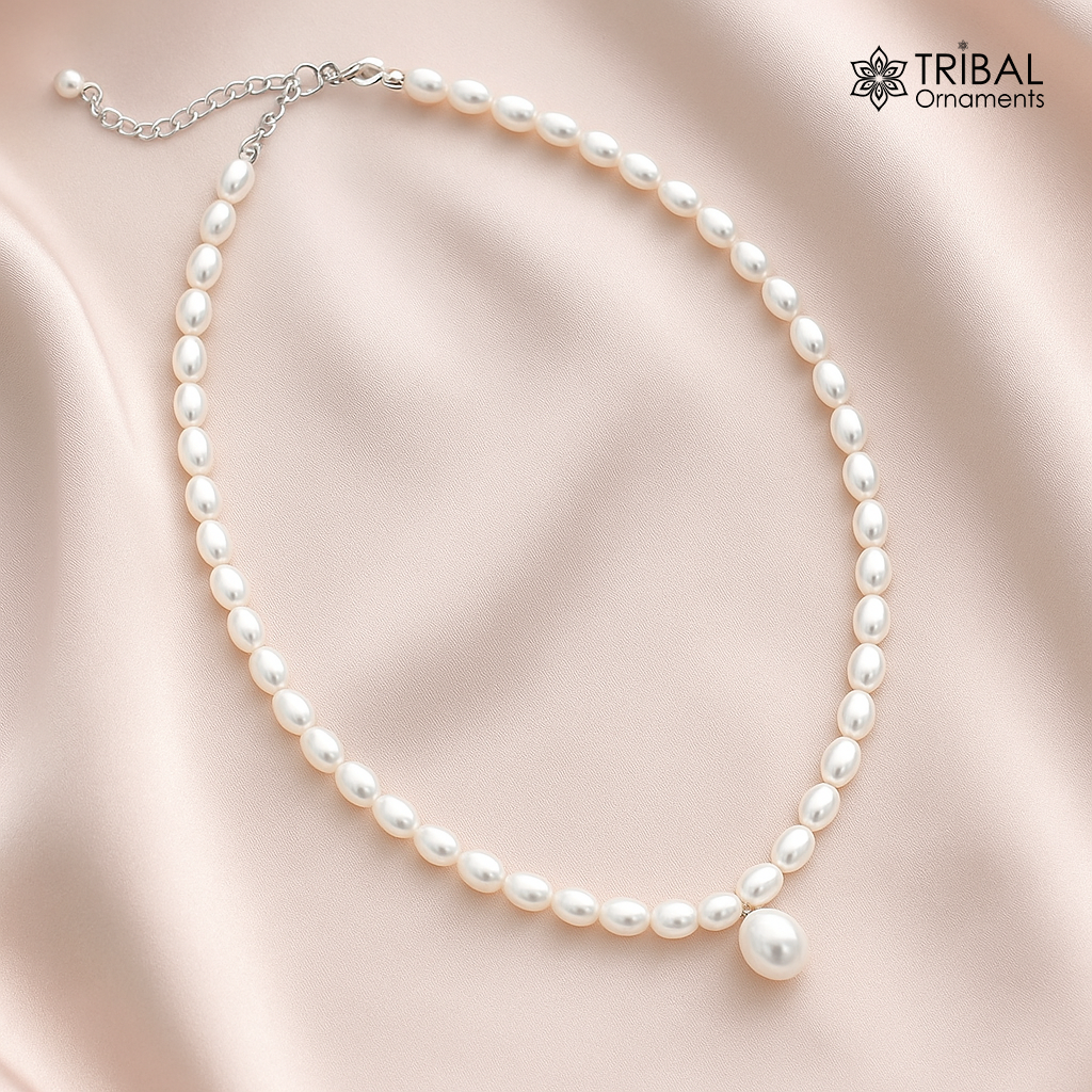 Pearl beaded silver necklace set gorgeous women's jewelry pnec08 - TRIBAL ORNAMENTS