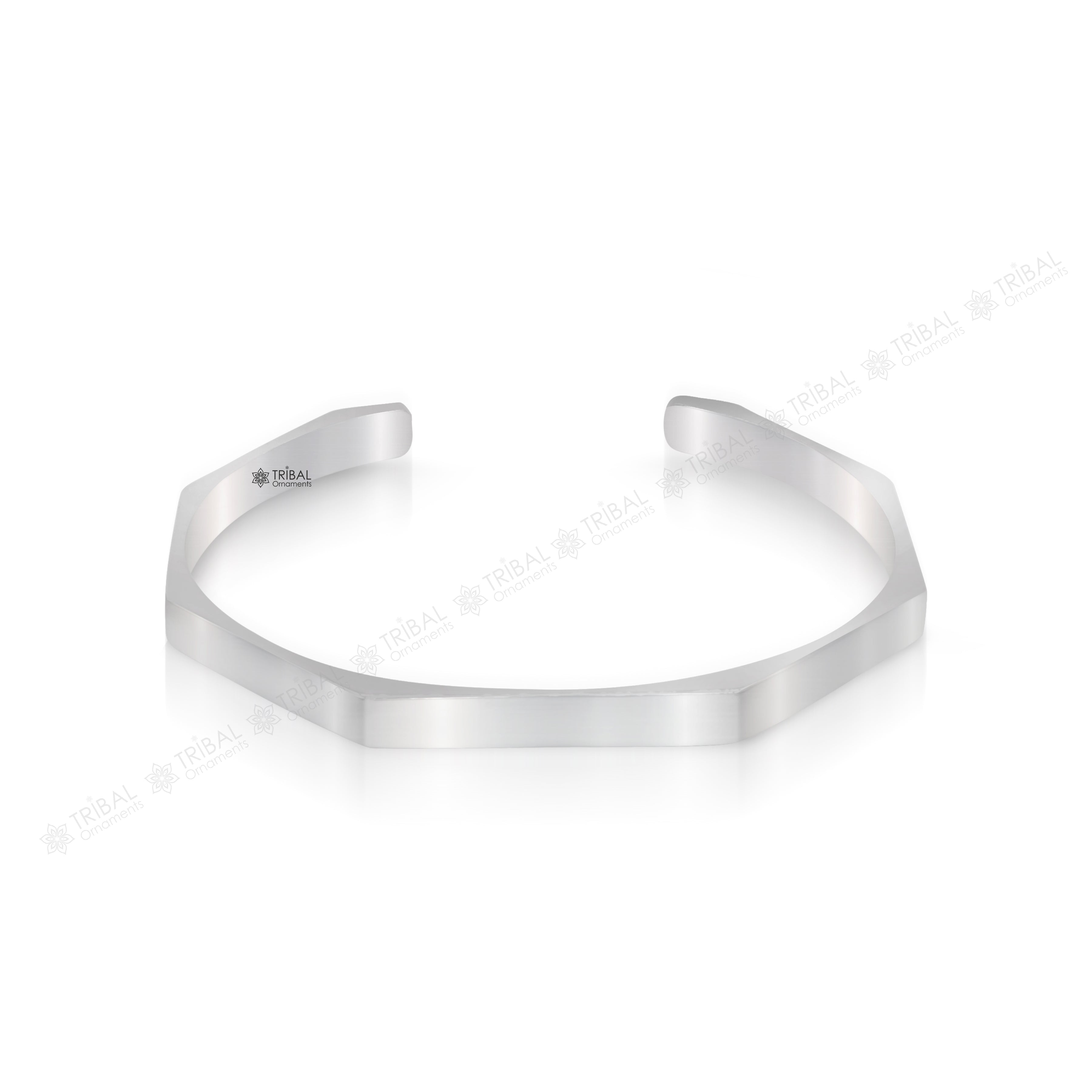 Plain shiny 925 sterling silver adjustable cuff bangle bracelet