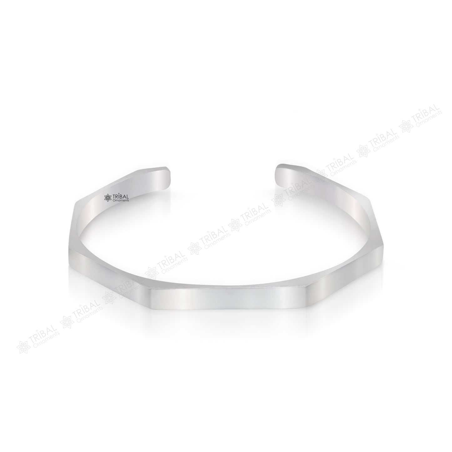 Shiny plain 925 sterling silver adjustable cuff bangle bracelet by TRIBAL ORNAMENTS, unisex jewelry with a sleek, solid design.