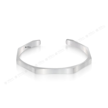 Shiny plain 925 sterling silver adjustable cuff bangle bracelet by TRIBAL ORNAMENTS, unisex jewelry with a sleek, solid design.