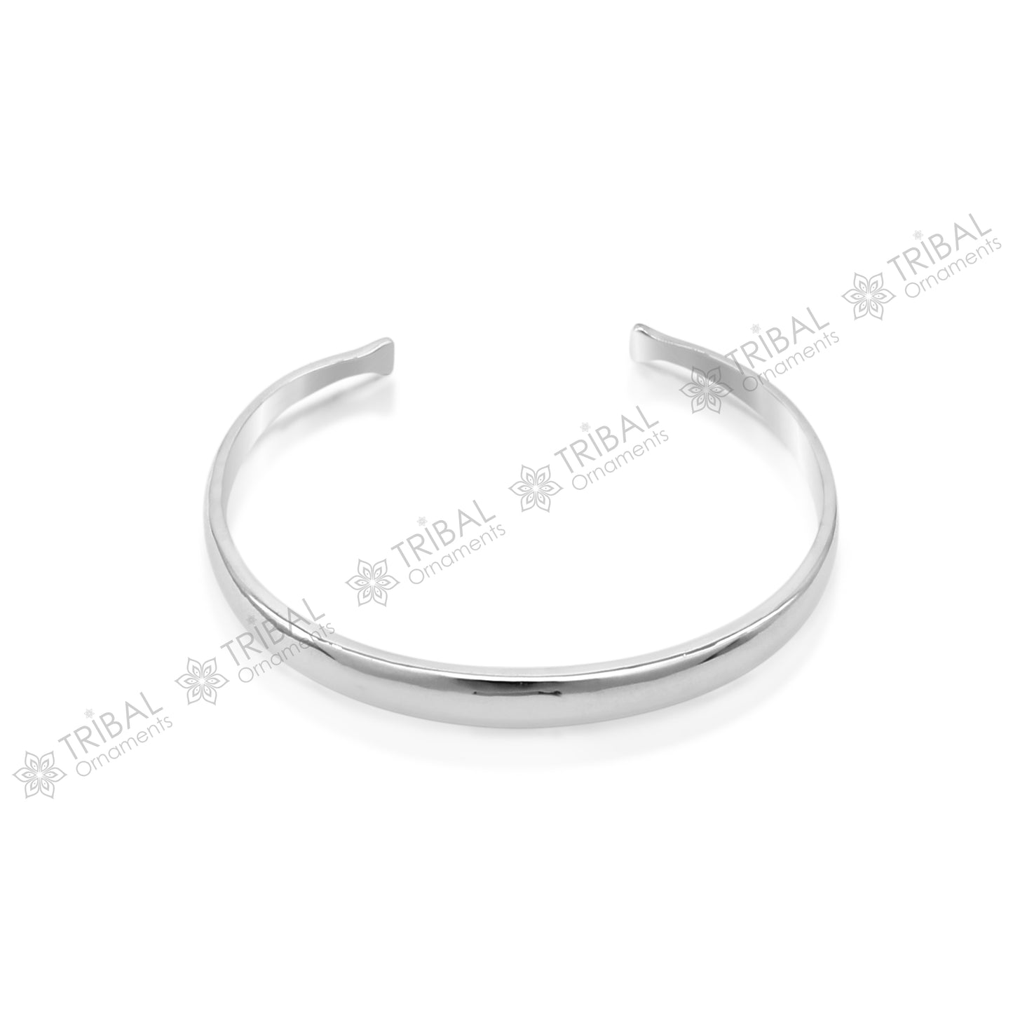 Shiny solid 925 sterling silver adjustable cuff bangle bracelet by Tribal Ornaments, unisex jewelry with a sleek, minimalist design.