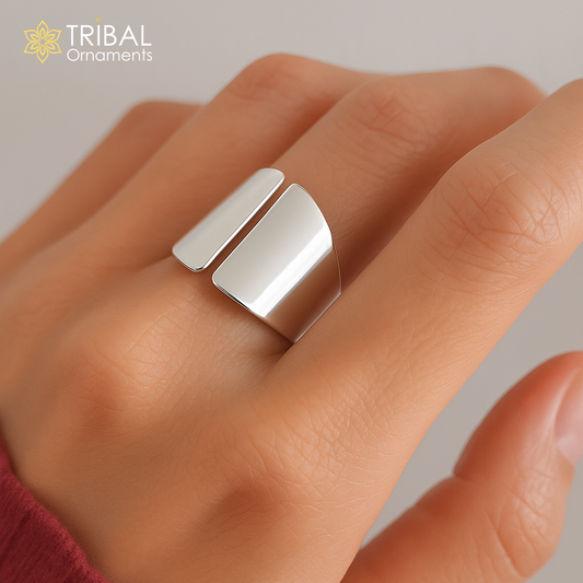 Plain shiny stylish adjustable ring 925 sterling silver unisex ring Jewelry sr803 - TRIBAL ORNAMENTS