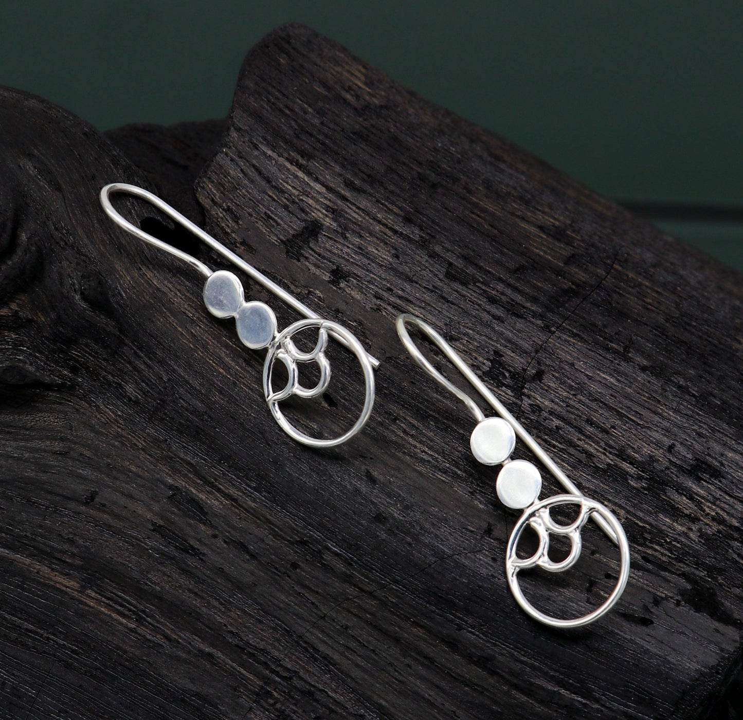 Sterling silver handmade circle hoop earring by TRIBAL ORNAMENTS, stamped 925, fashionable jewelry for girls or gifting.