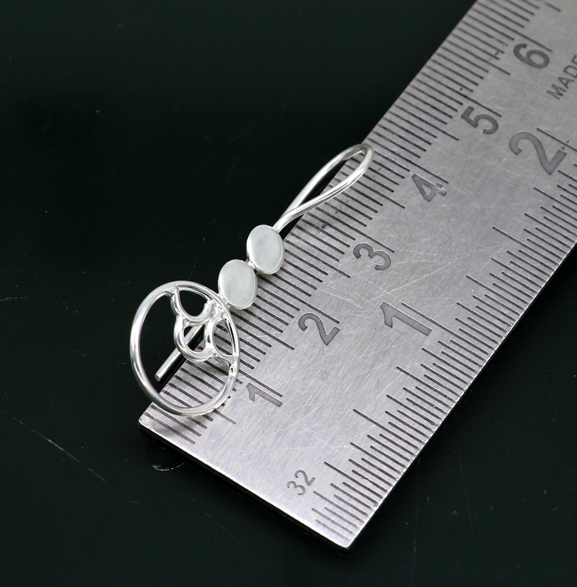 Tribal Ornaments Pure 925 sterling silver handmade circle hoop earring with stamped design, fashionable jewelry for girls.