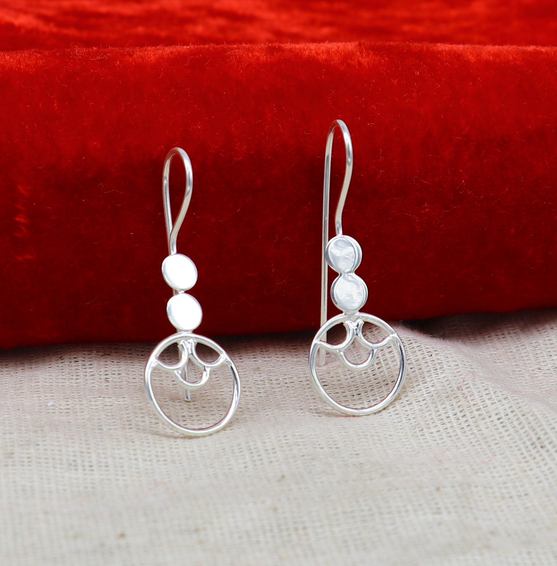 Sterling silver handmade circle hoop earring by TRIBAL ORNAMENTS, stamped 925, stylish jewelry for women or girls.