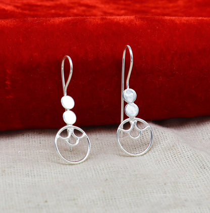 Sterling silver handmade circle hoop earring by TRIBAL ORNAMENTS, stamped 925, stylish jewelry for women or girls.