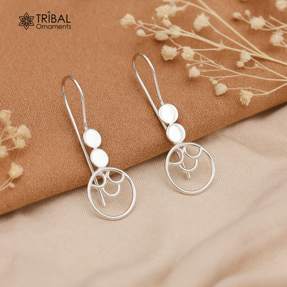 Sterling silver handmade circle hoop earring by TRIBAL ORNAMENTS, stamped 925, fashionable jewelry for women and girls.