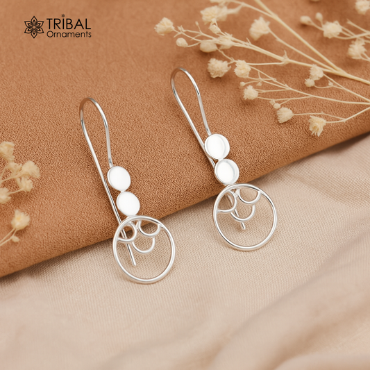 Sterling silver handmade circle hoop earring by TRIBAL ORNAMENTS, stamped 925, fashionable jewelry for women and girls.