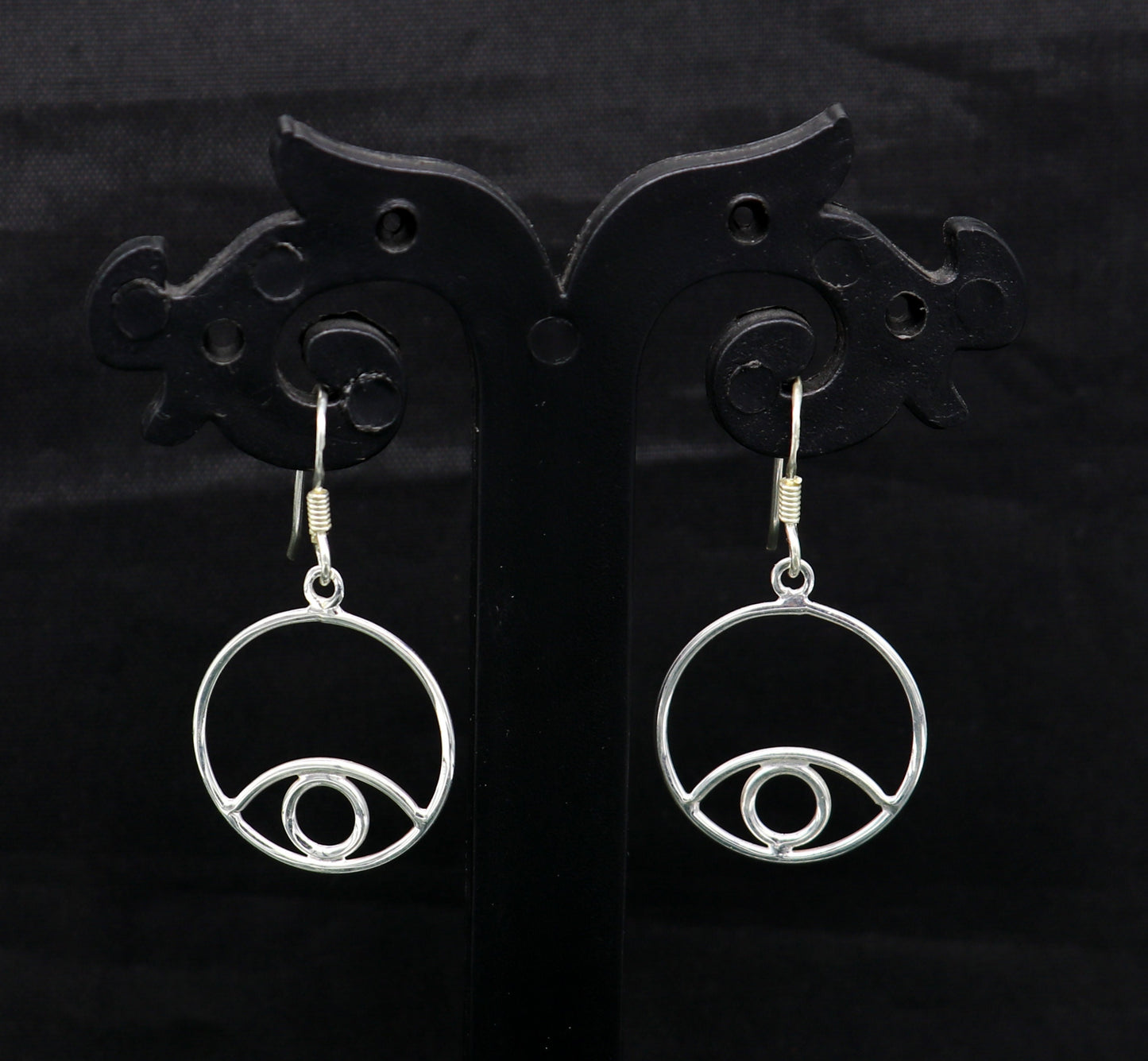 Pure 925 sterling silver handmade circle style designer plain trendy fancy hoop earring, drop dangle charm earring for girls, brides ear720 - TRIBAL ORNAMENTS