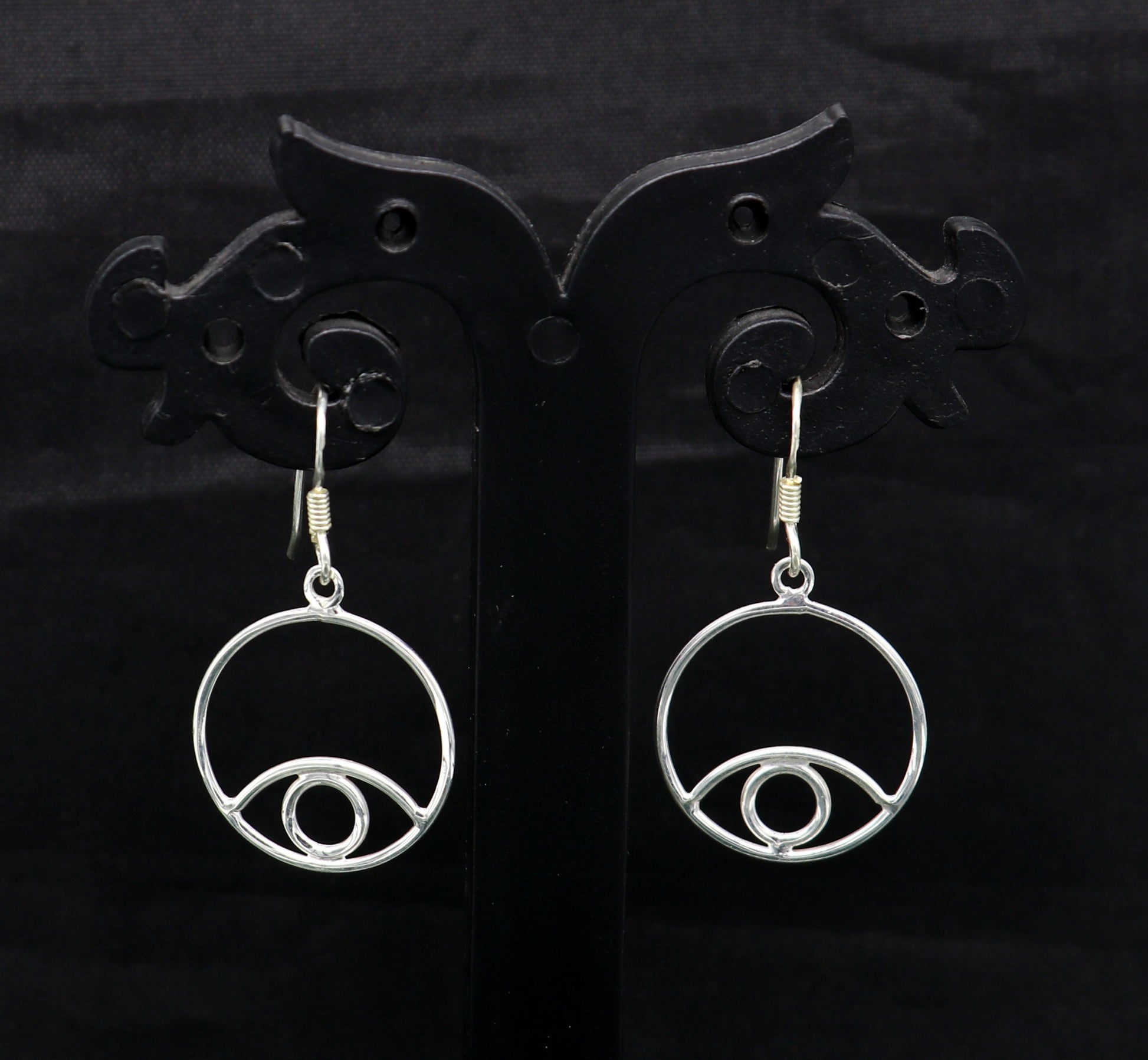 Pure 925 sterling silver handmade circle style designer plain trendy fancy hoop earring, drop dangle charm earring for girls, brides ear720 - TRIBAL ORNAMENTS