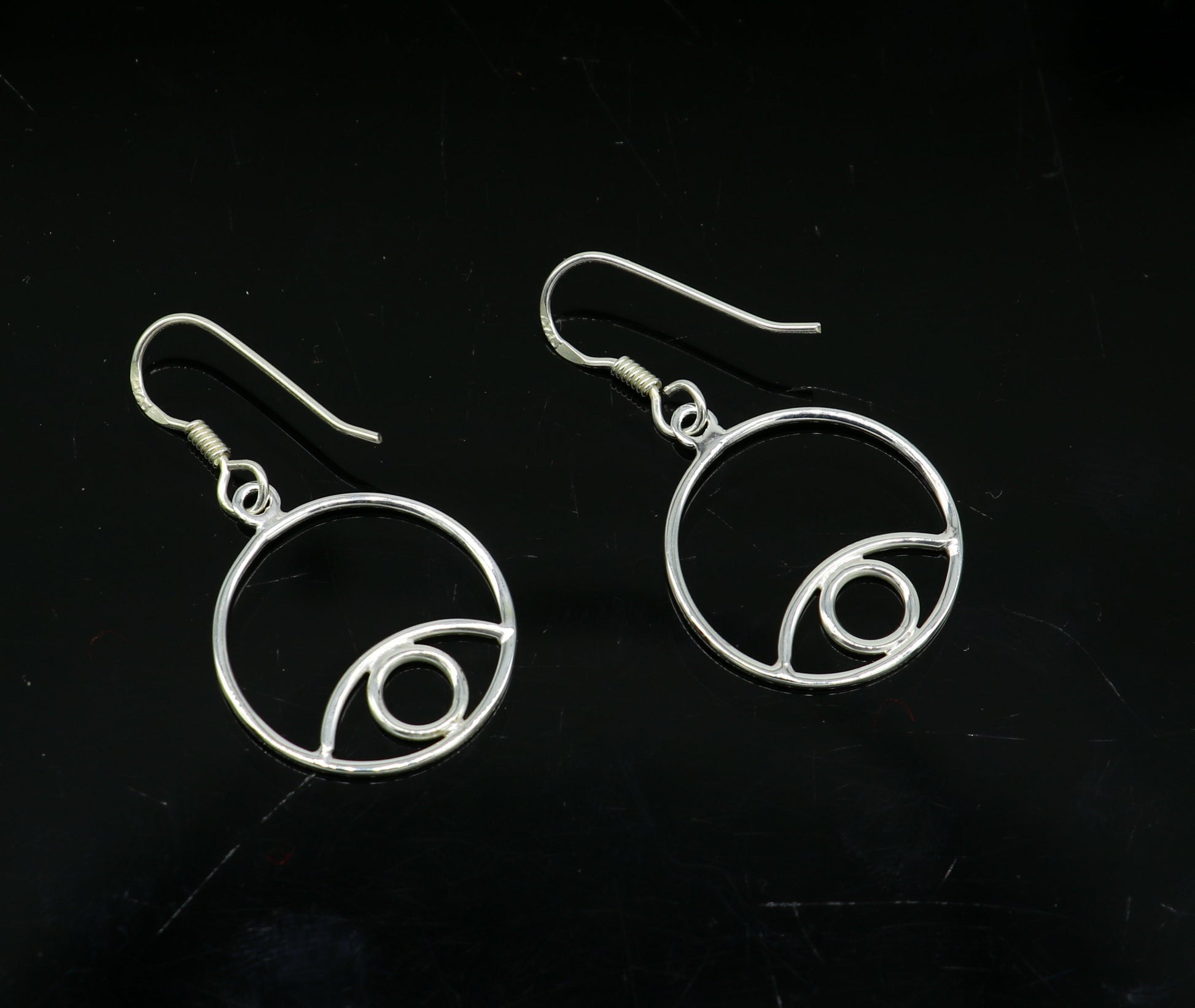 Pure 925 sterling silver handmade circle style designer plain trendy fancy hoop earring, drop dangle charm earring for girls, brides ear720 - TRIBAL ORNAMENTS