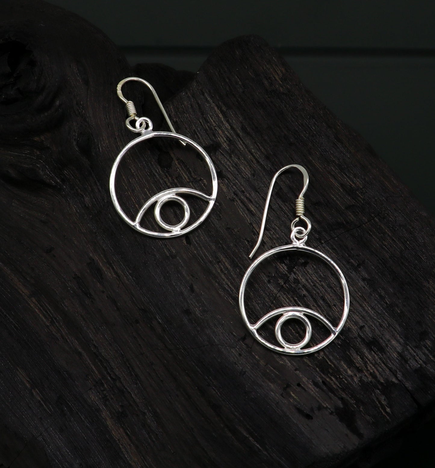 Pure 925 sterling silver handmade circle style designer plain trendy fancy hoop earring, drop dangle charm earring for girls, brides ear720 - TRIBAL ORNAMENTS