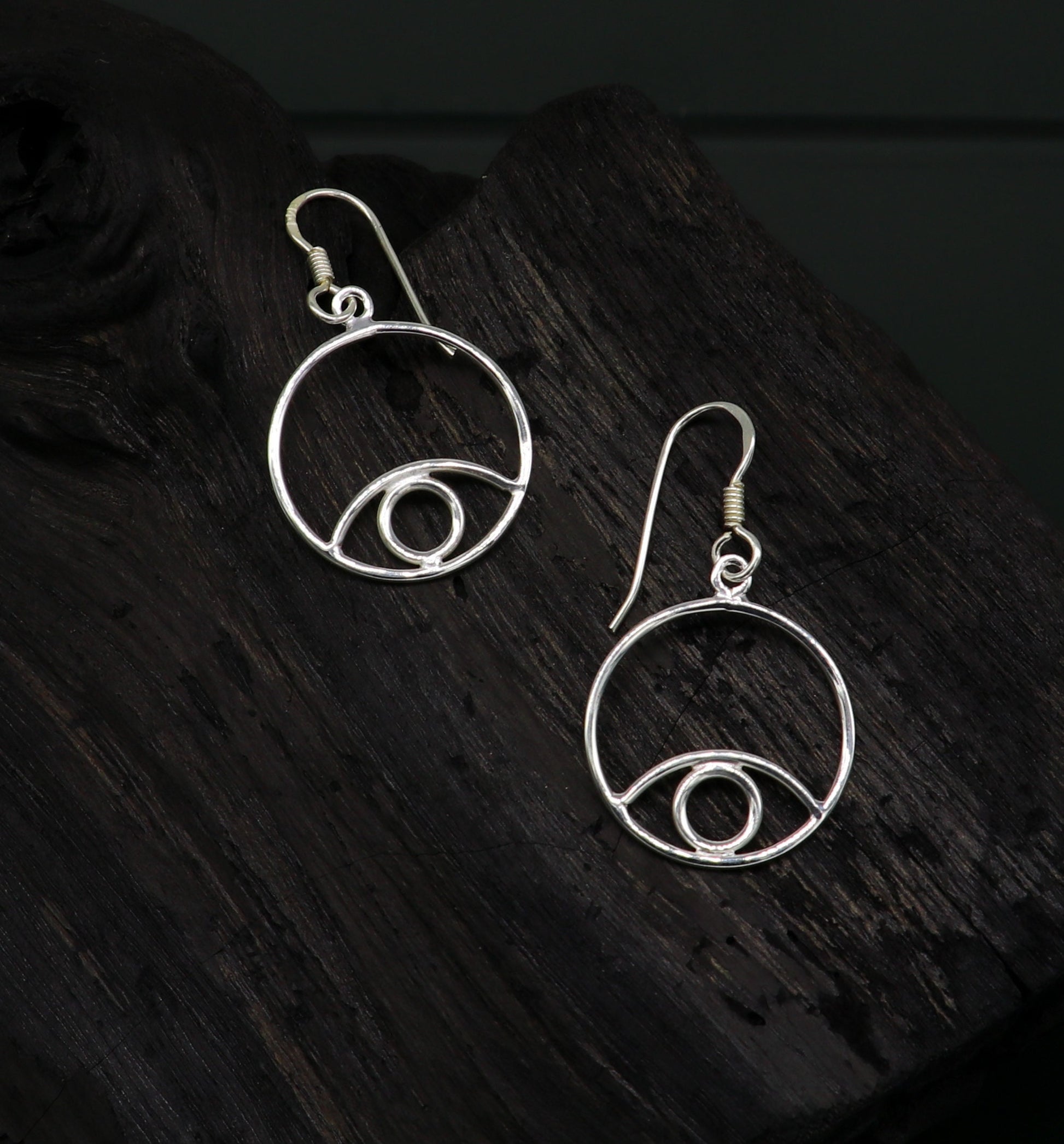 Pure 925 sterling silver handmade circle style designer plain trendy fancy hoop earring, drop dangle charm earring for girls, brides ear720 - TRIBAL ORNAMENTS