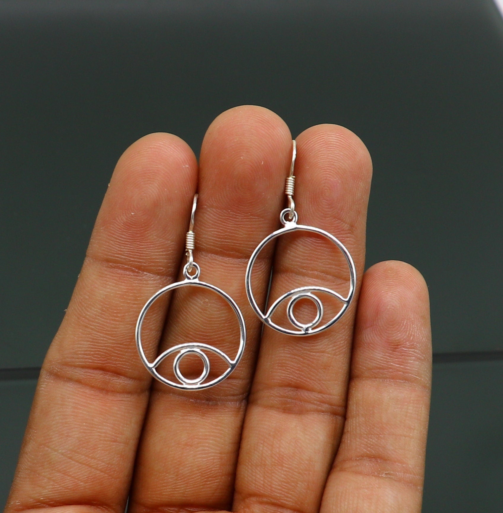 Pure 925 sterling silver handmade circle style designer plain trendy fancy hoop earring, drop dangle charm earring for girls, brides ear720 - TRIBAL ORNAMENTS