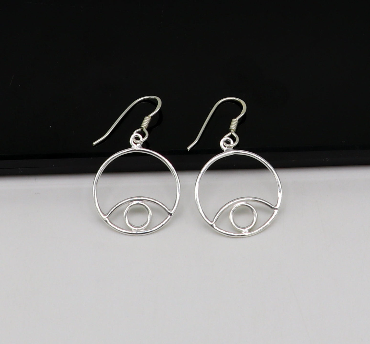 Pure 925 sterling silver handmade circle style designer plain trendy fancy hoop earring, drop dangle charm earring for girls, brides ear720 - TRIBAL ORNAMENTS