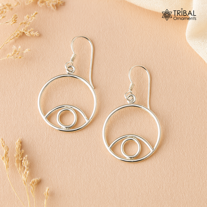Pure 925 sterling silver handmade circle hoop earring with drop dangle charm, trendy designer jewelry for girls and brides.